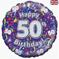 Purple Streamers 50th Birthday Balloon