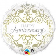 Happy Anniversary White & Gold Filigree Balloon