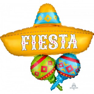 Mexican Fiesta Sombrero Maracas Supershape Balloon