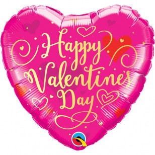 Happy Valentine's Day Gold Script Balloon