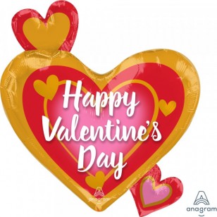 Happy Valentine's Day Pink Gold & Red Hearts Balloon
