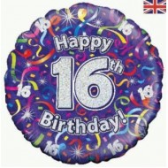 Purple Streamers 16th Birthday Balloon
