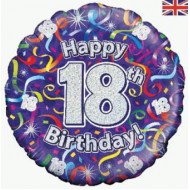 Purple Streamers 18th Birthday Balloon