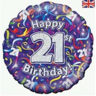 Purple Streamers 21st Birthday Balloon