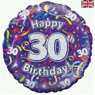Purple Streamers 30th Birthday Balloon
