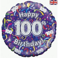 Purple Streamers 100th Birthday Balloon