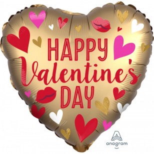 Happy Valentine's Day Satin Gold Heart Balloon